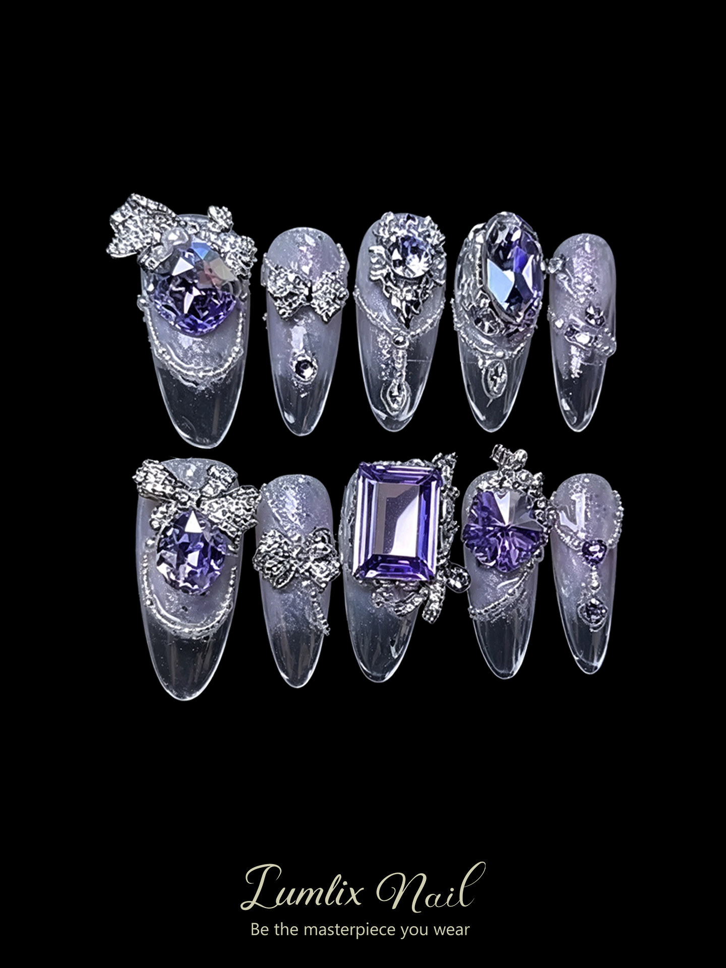 Amethyst Noir & Sterling Lace | LUMlix Haute Nail