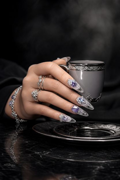Amethyst Noir & Sterling Lace | LUMlix Haute Nail
