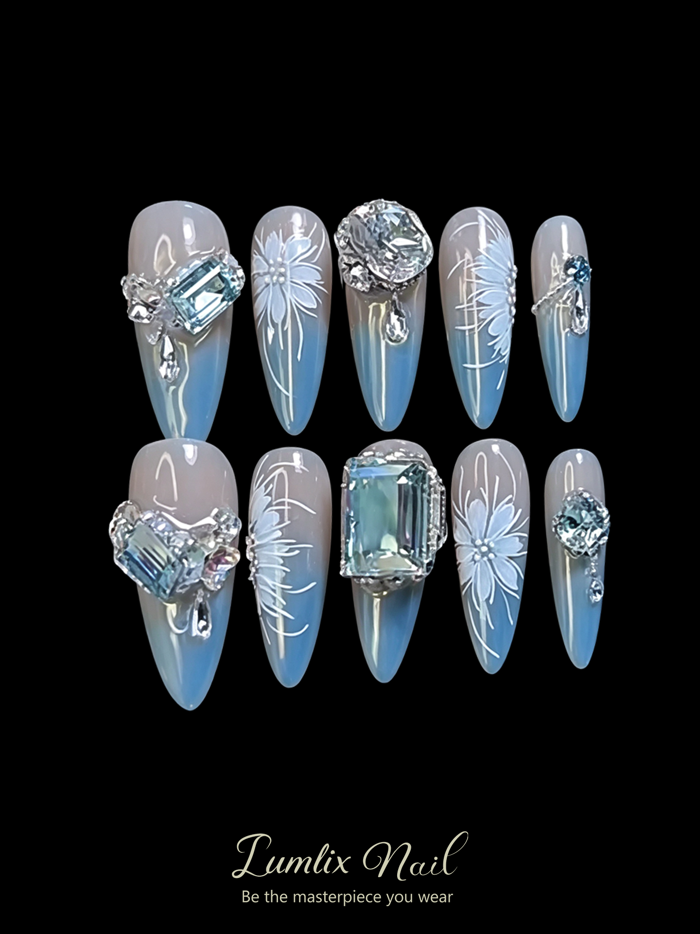 Azure Frost & Silver Bloom | LUMlix Haute Nail