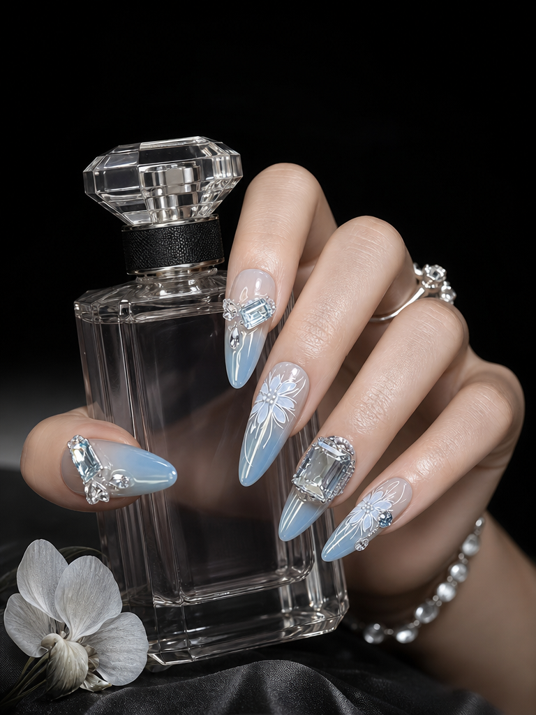 Azure Frost & Silver Bloom | LUMlix Haute Nail