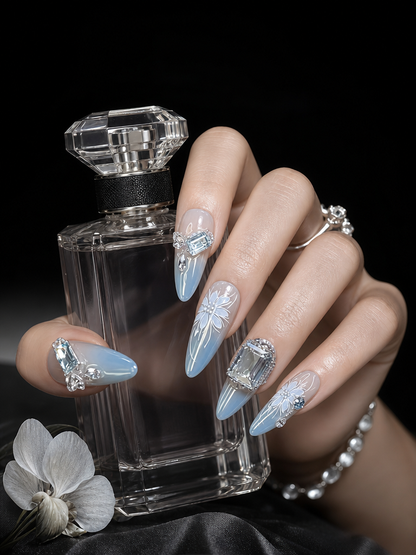 Azure Frost & Silver Bloom | LUMlix Haute Nail