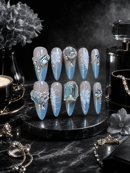 Azure Frost & Silver Bloom | LUMlix Haute Nail