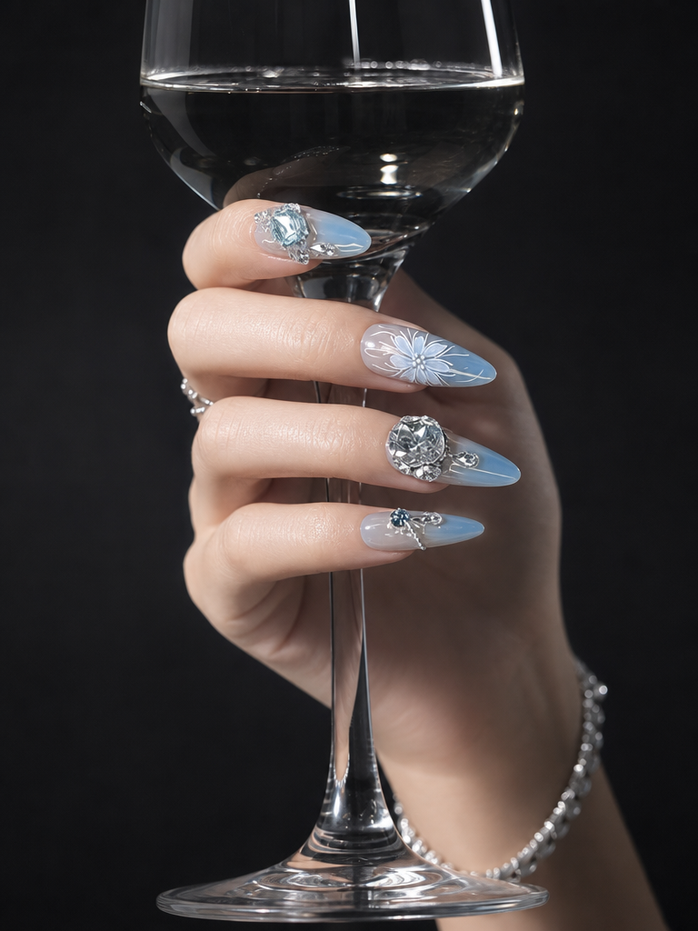 Azure Frost & Silver Bloom | LUMlix Haute Nail