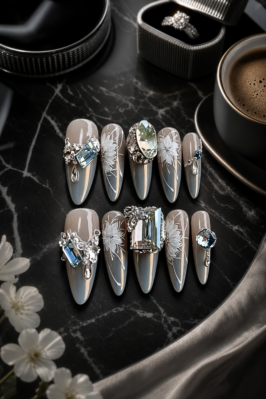 Celestial Frost & Silver Bloom | LUMlix Haute Nail