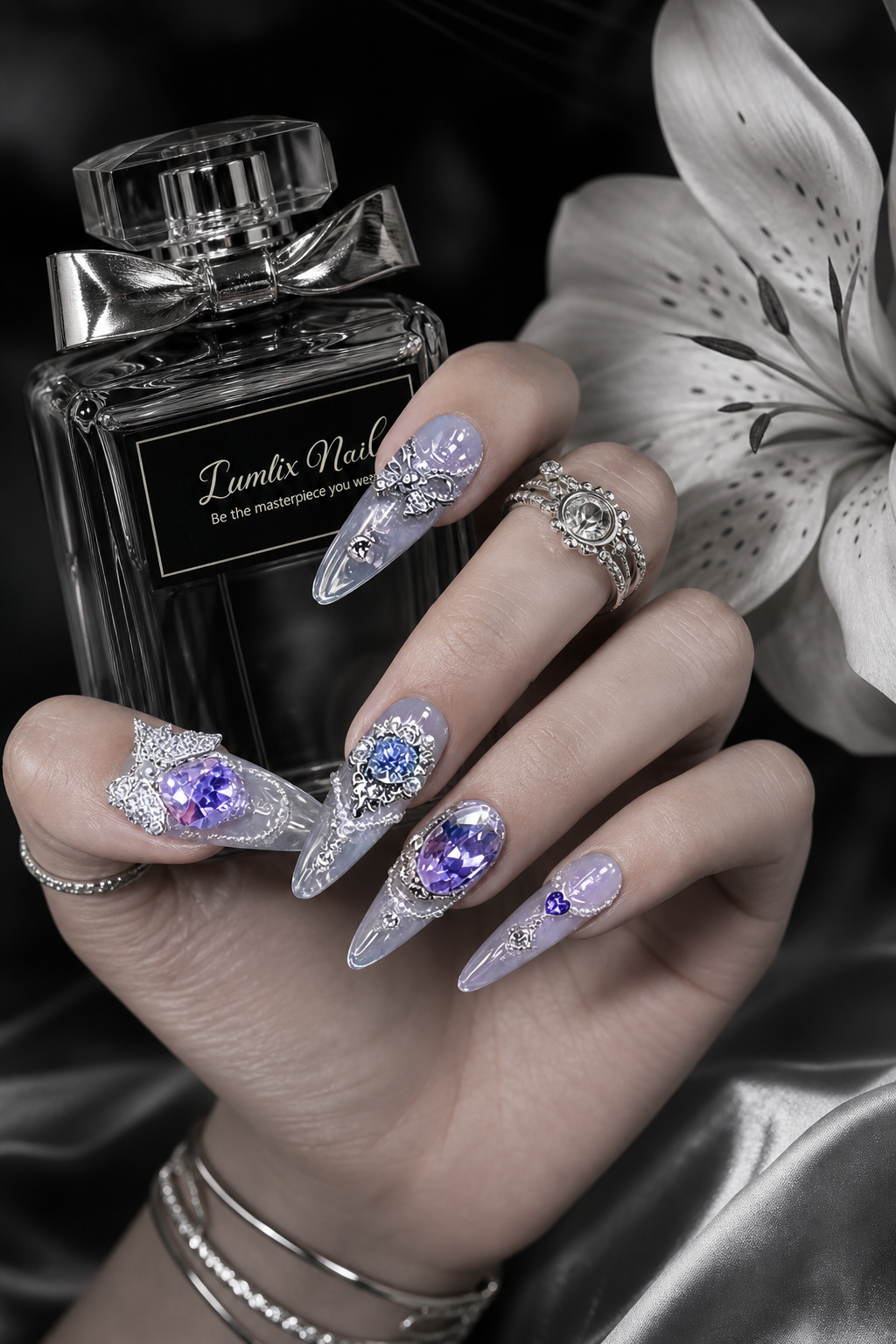 Celestial Amethyst & Silver Filigree | LUMlix Haute Nail