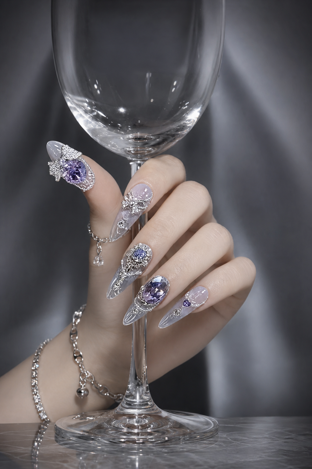 Celestial Amethyst & Silver Filigree | LUMlix Haute Nail