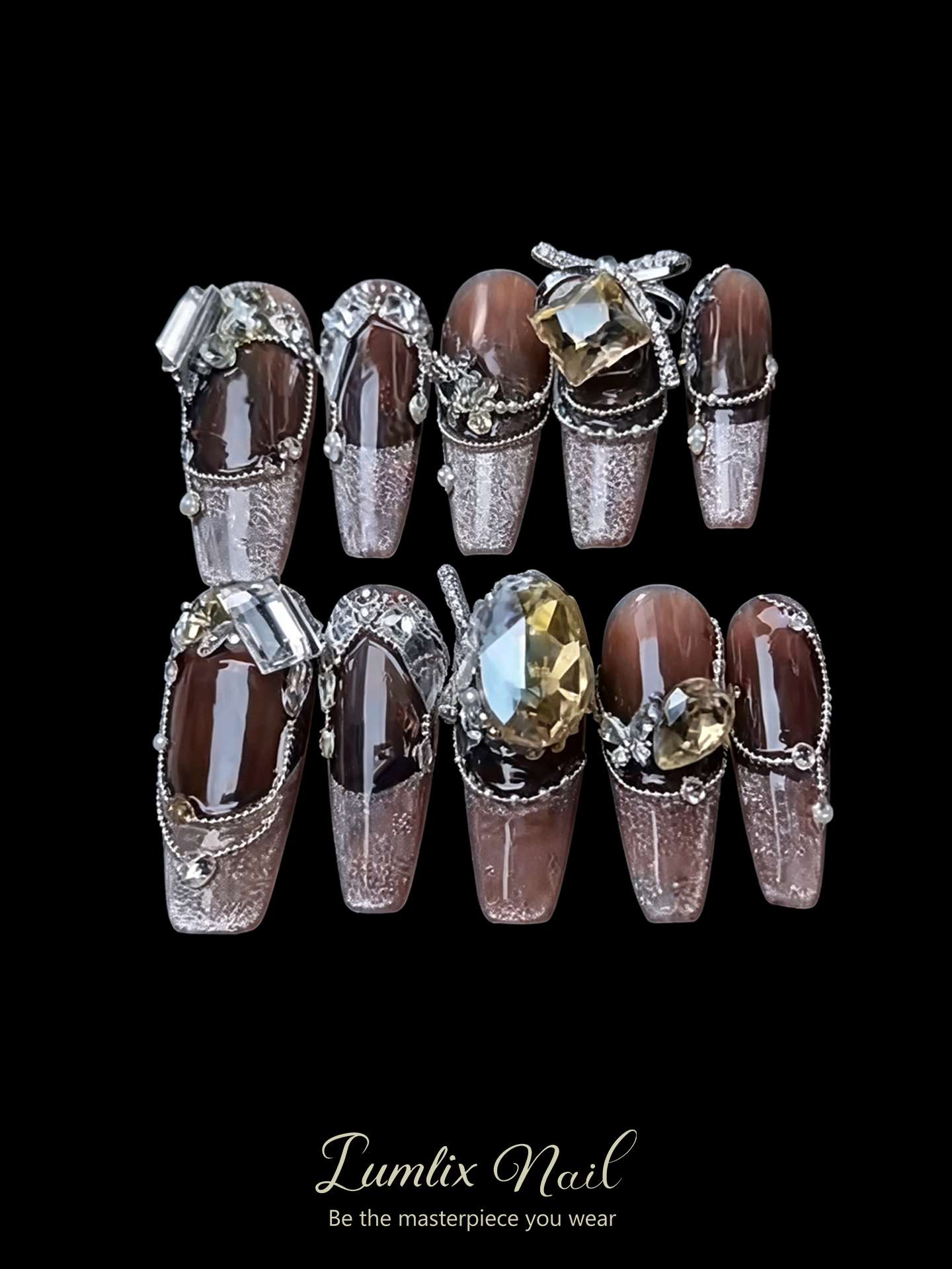 Midnight Amber & Silver Chain | LUMlix Haute Nail