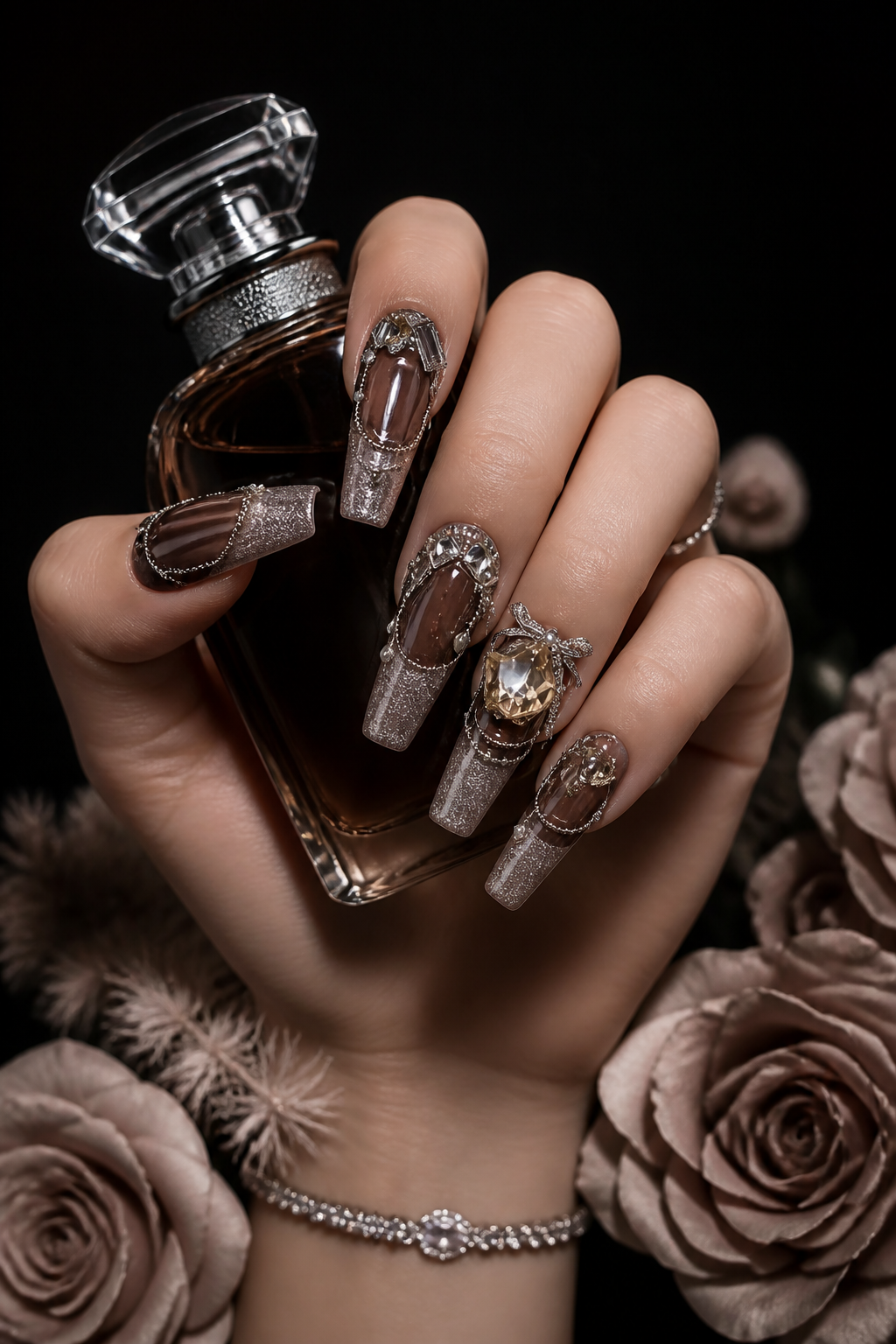 Midnight Amber & Silver Chain | LUMlix Haute Nail