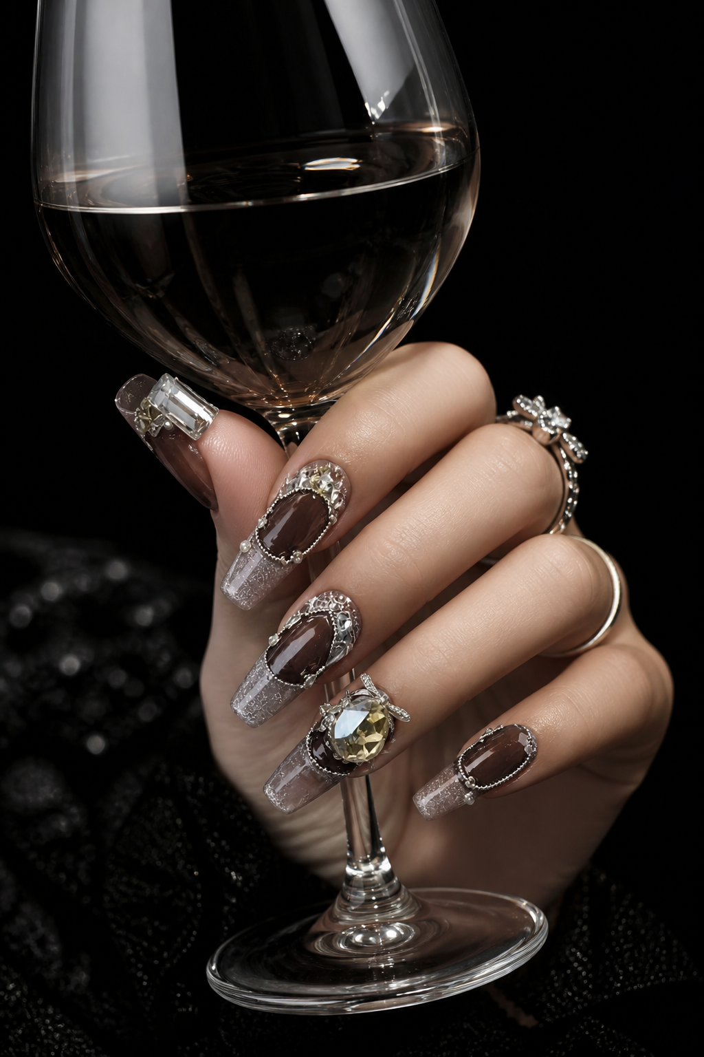 Midnight Amber & Silver Chain | LUMlix Haute Nail