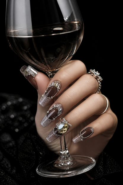 Midnight Amber & Silver Chain | LUMlix Haute Nail
