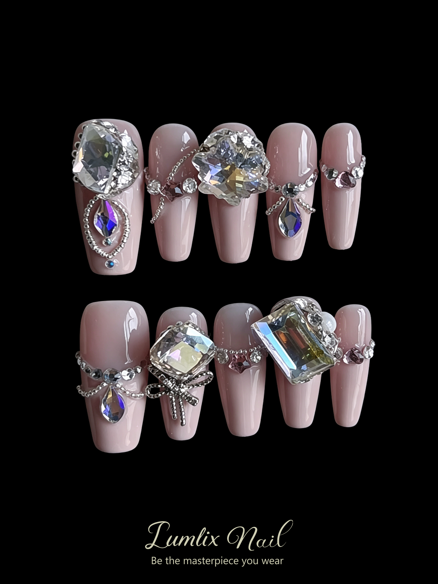 Rosé Aurora & Diamond Cascade | LUMlix Haute Nail