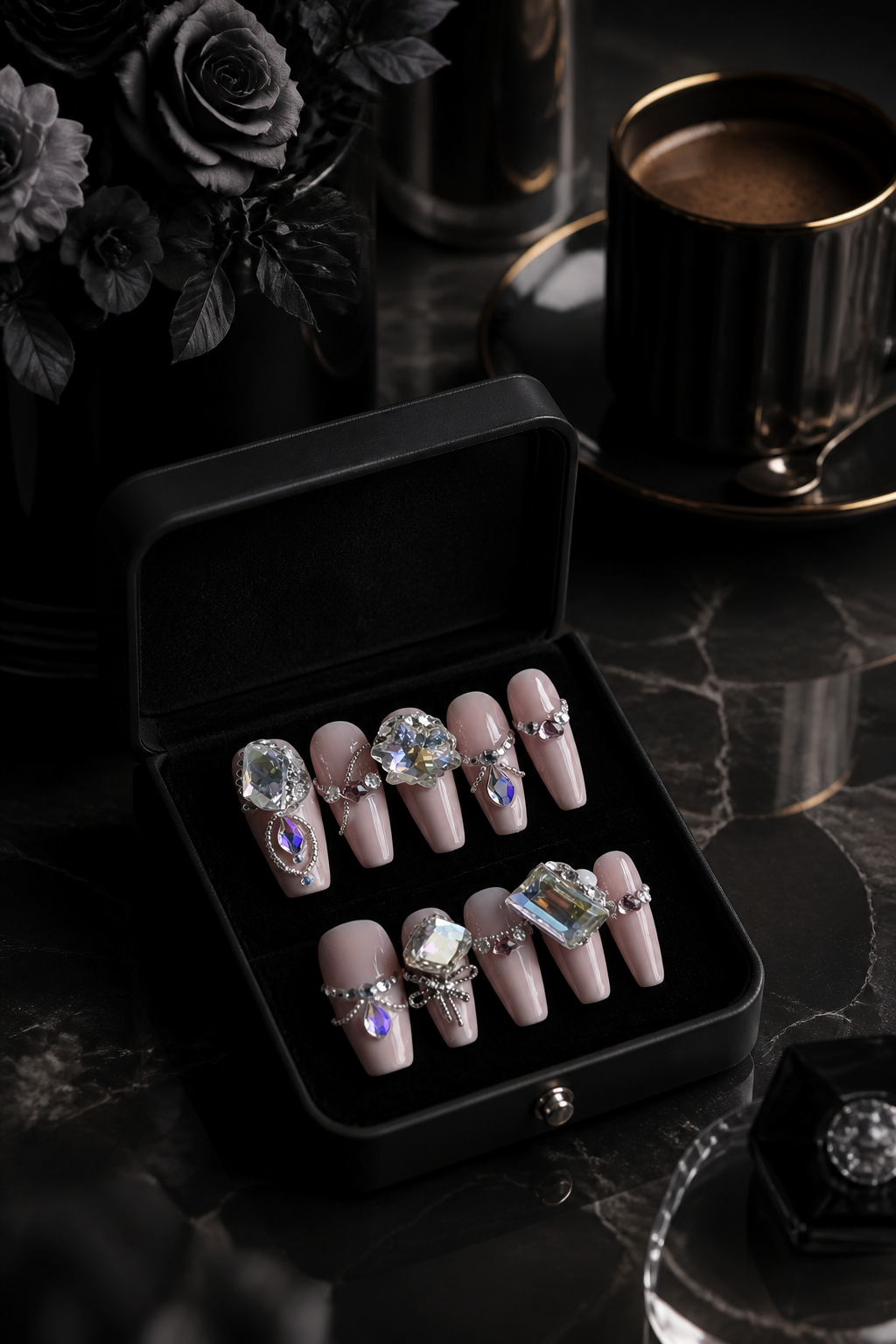 Rosé Aurora & Diamond Cascade | LUMlix Haute Nail