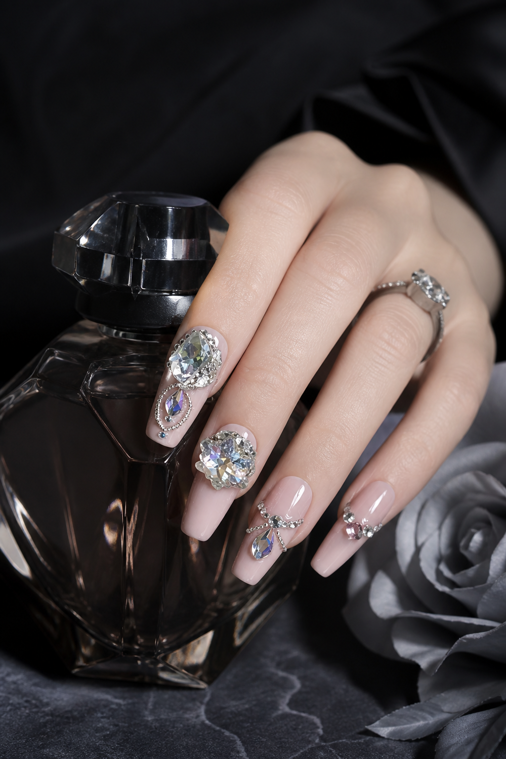 Rosé Aurora & Diamond Cascade | LUMlix Haute Nail