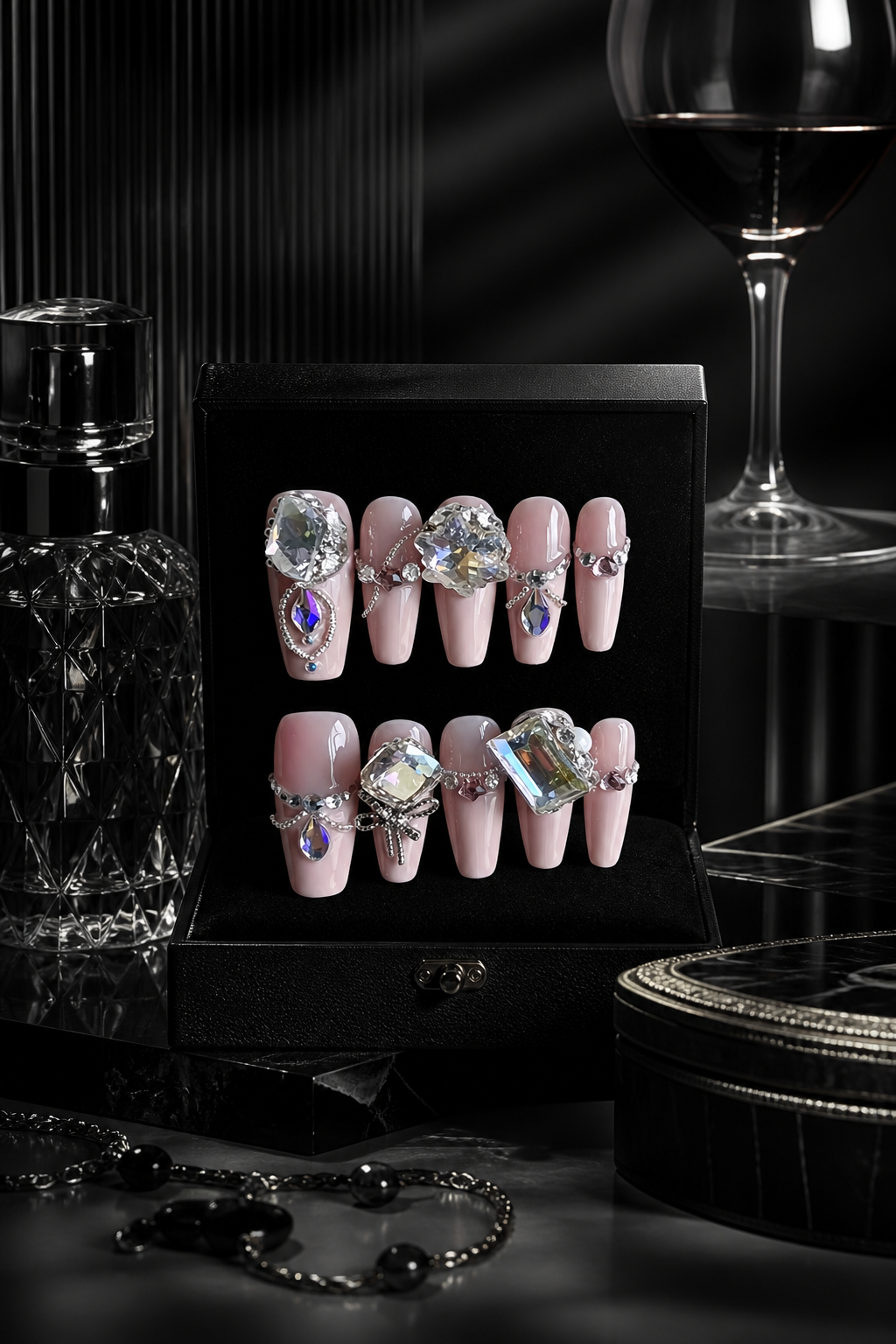 Rosé Aurora & Diamond Cascade | LUMlix Haute Nail