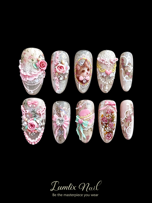 Vintage Rose & Feline Reverie | LUMlix Haute Nail