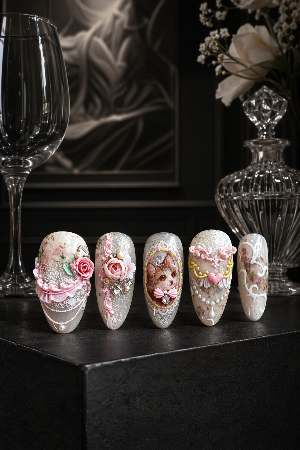 Vintage Rose & Feline Reverie | LUMlix Haute Nail