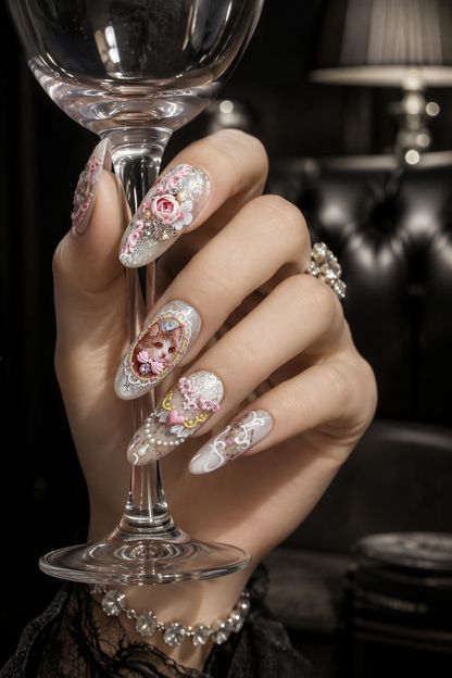 Vintage Rose & Feline Reverie | LUMlix Haute Nail