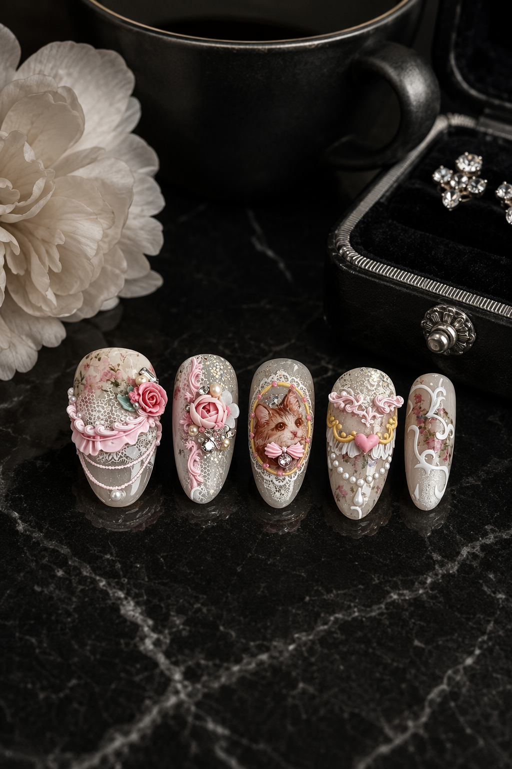 Vintage Rose & Feline Reverie | LUMlix Haute Nail