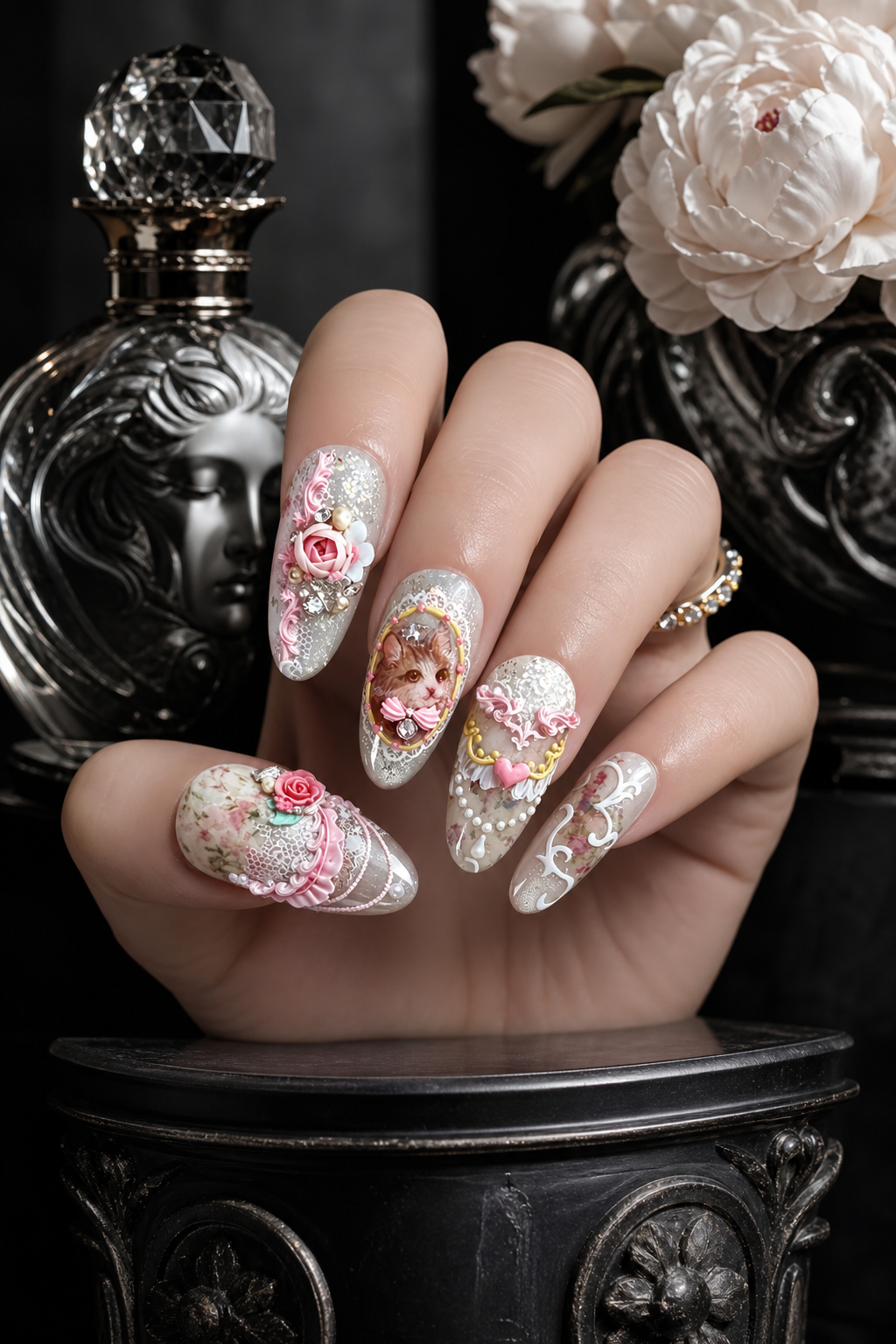 Vintage Rose & Feline Reverie | LUMlix Haute Nail