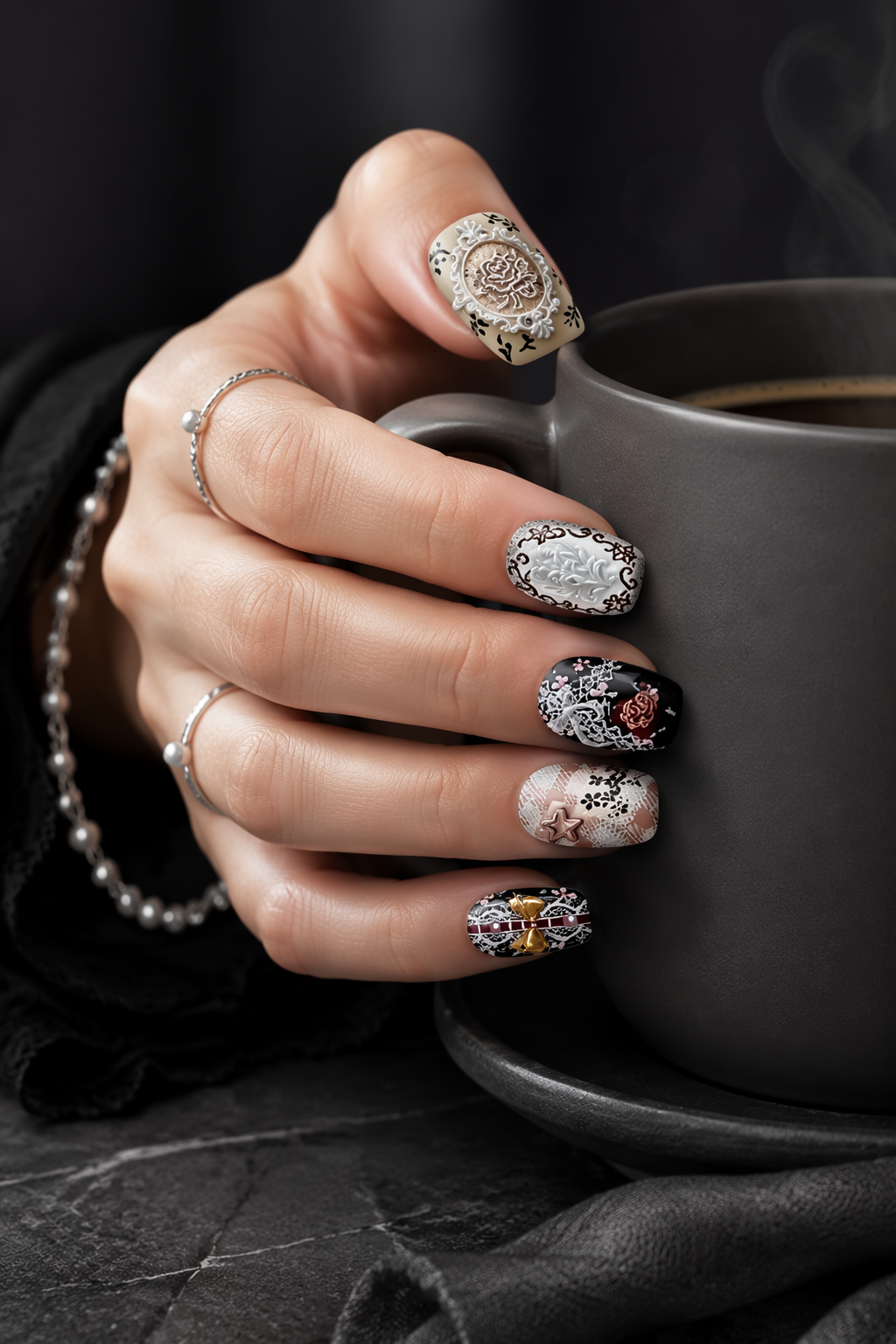 Vintage Lace & Porcelain Reverie | LUMlix Haute Nail