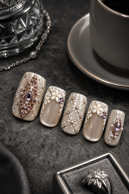 Gilded Lace Reverie | LUMlix Haute Nail