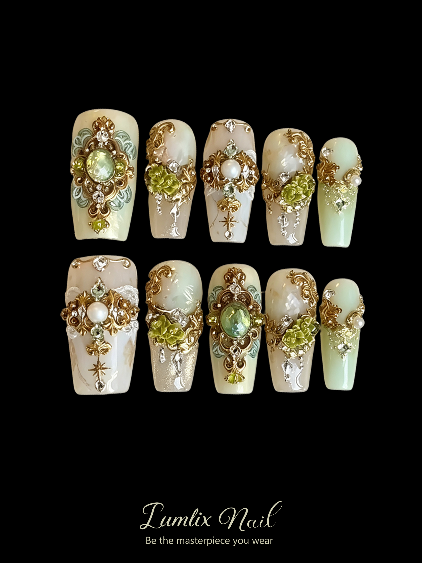 Verdant Gilded Reverie | LUMlix Haute Nail