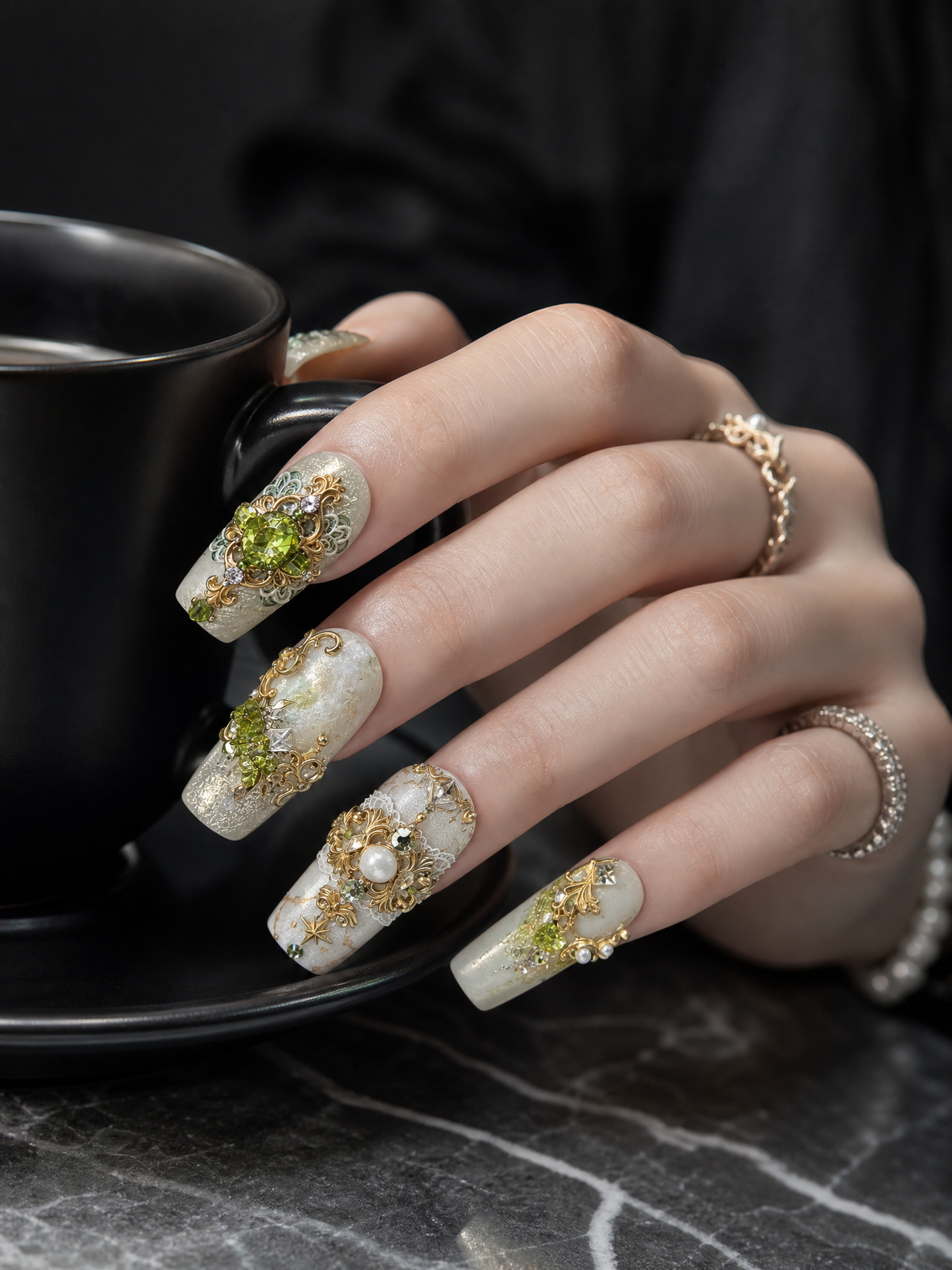 Verdant Gilded Reverie | LUMlix Haute Nail