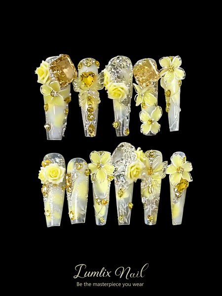 Gilded Citrus & Ivory Bloom | LUMlix Haute Nail