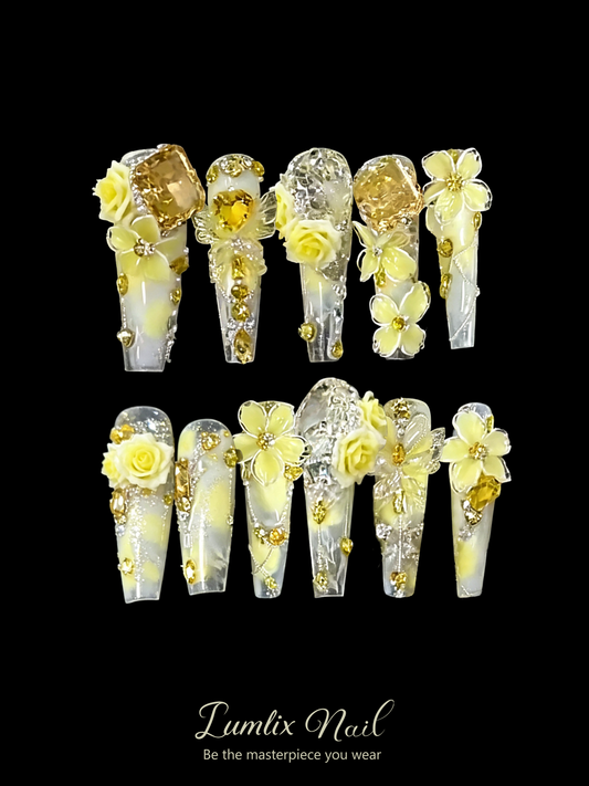 Gilded Citrus & Ivory Bloom | LUMlix Haute Nail
