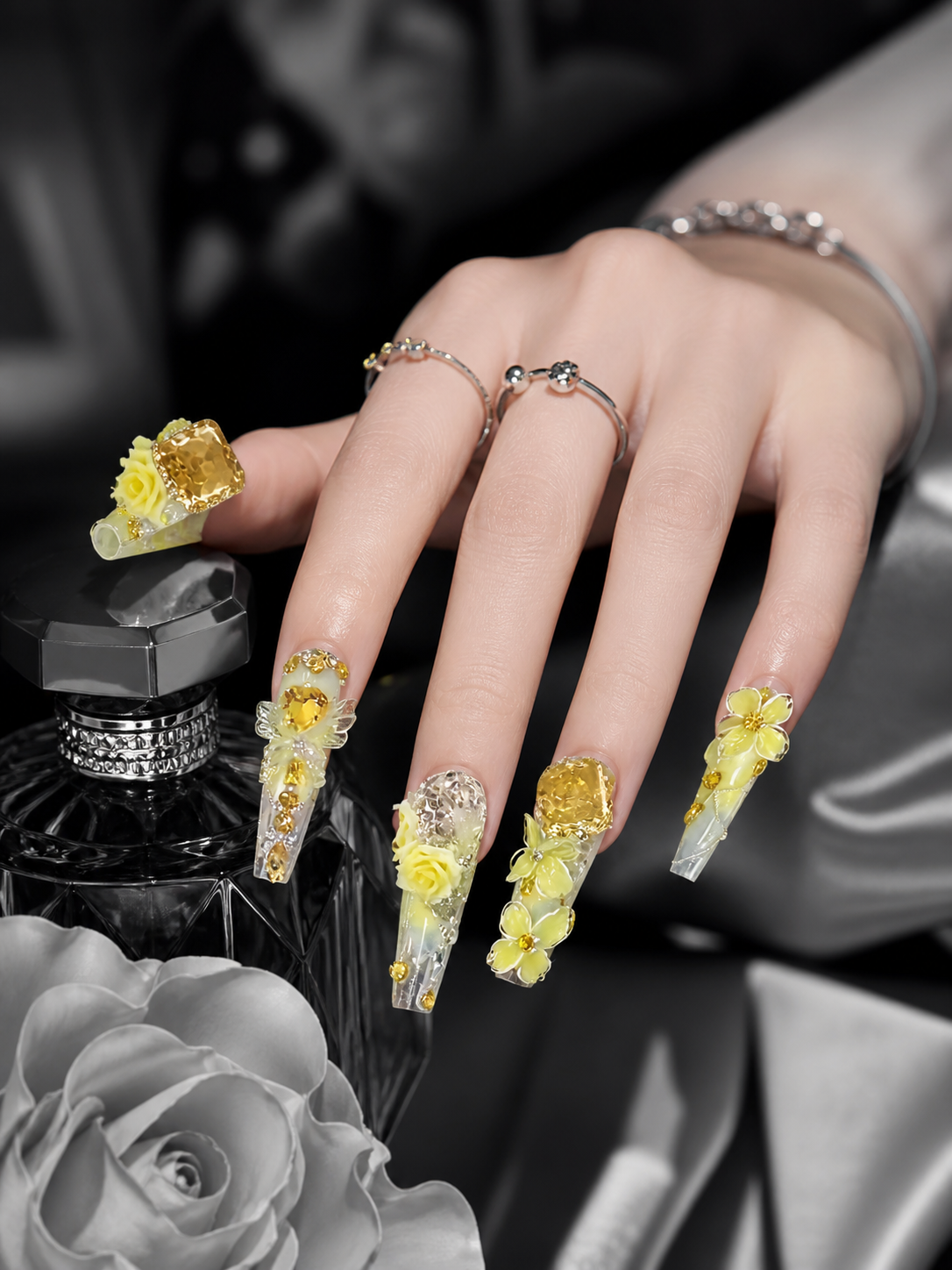 Gilded Citrus & Ivory Bloom | LUMlix Haute Nail