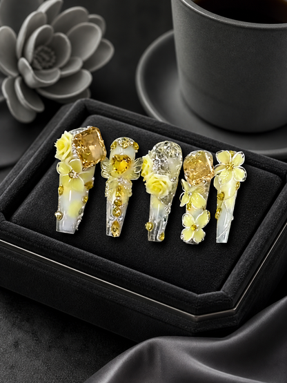 Gilded Citrus & Ivory Bloom | LUMlix Haute Nail
