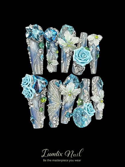 Azure Frost & Crystal Bloom | LUMlix Haute Nail