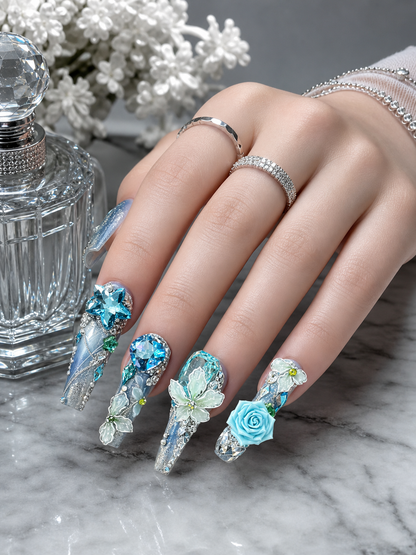 Azure Frost & Crystal Bloom | LUMlix Haute Nail