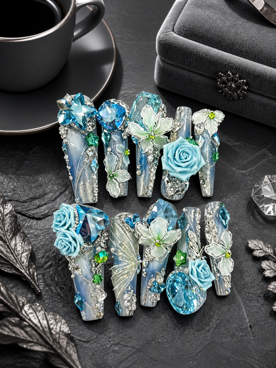 Azure Frost & Crystal Bloom | LUMlix Haute Nail