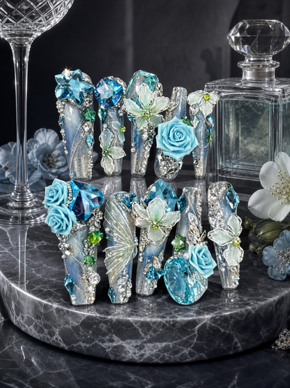 Azure Frost & Crystal Bloom | LUMlix Haute Nail