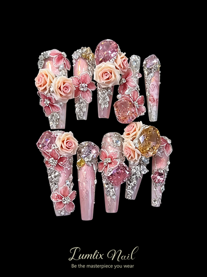 Rosé Quartz & Gilded Petals | LUMlix Haute Nail