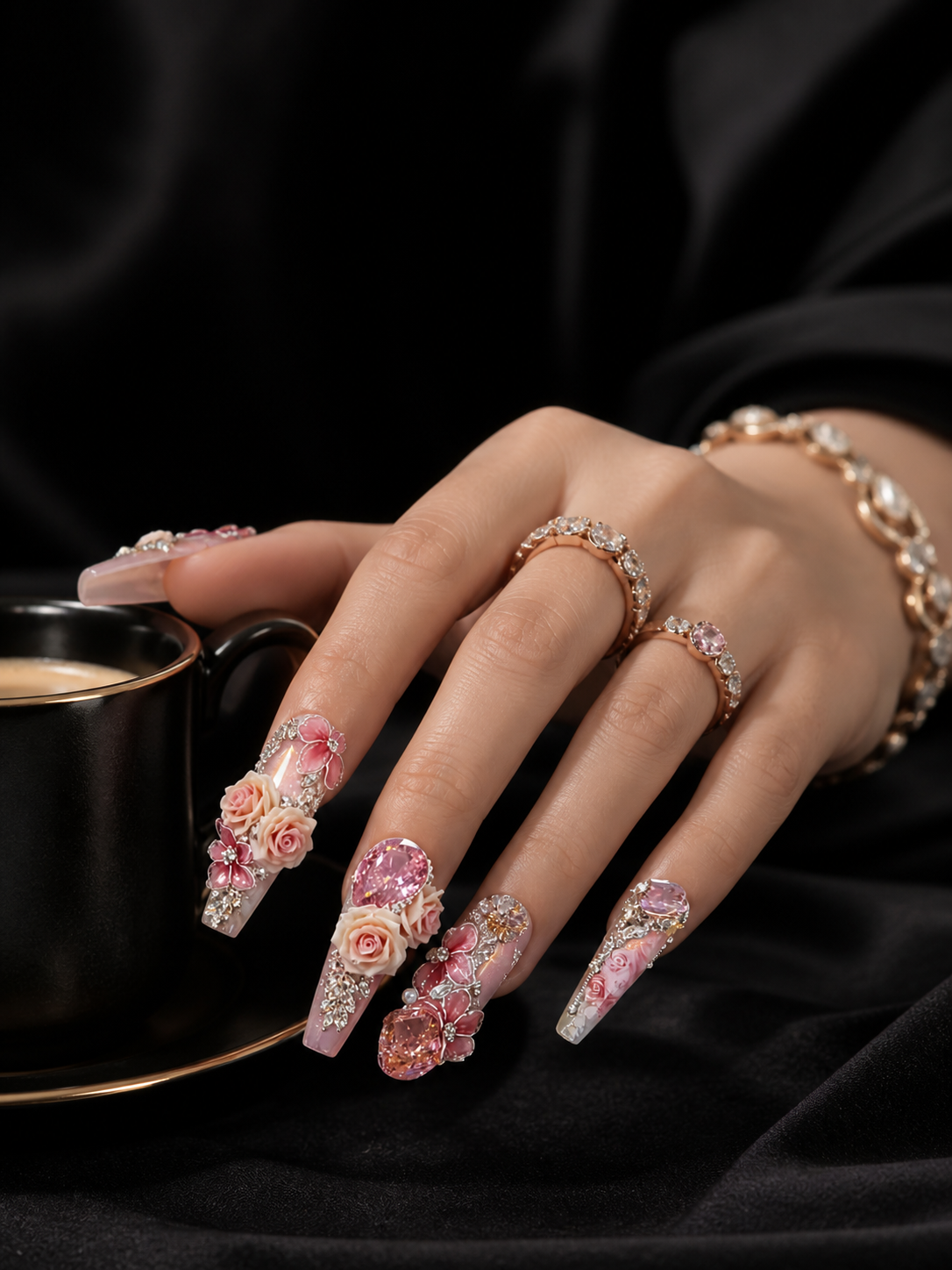 Rosé Quartz & Gilded Petals | LUMlix Haute Nail