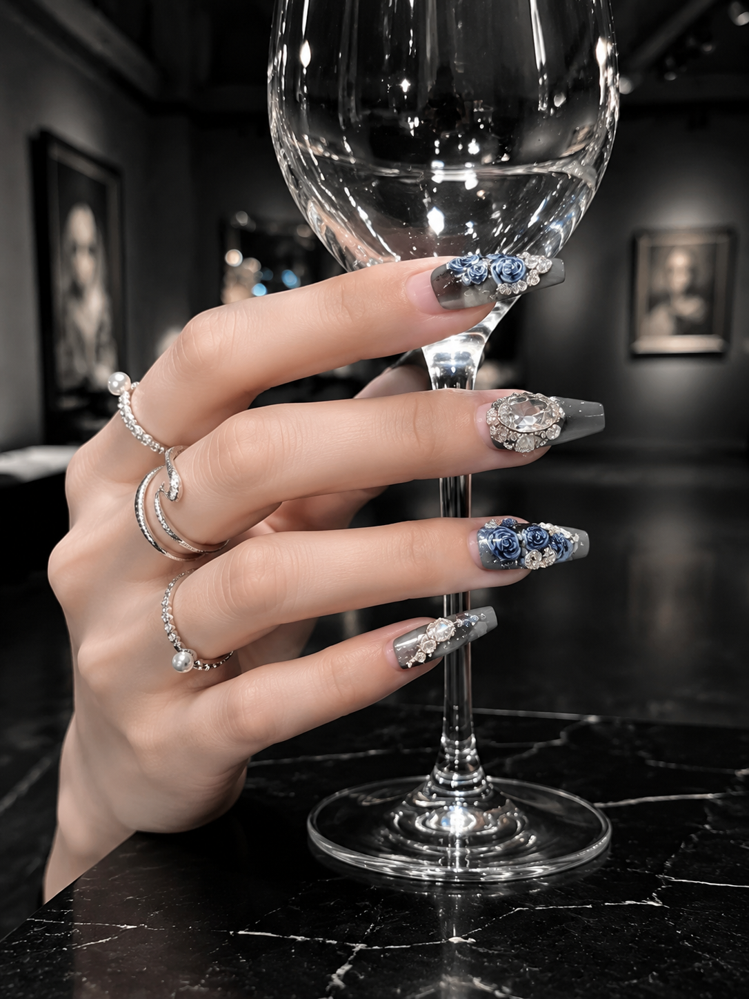 Midnight Blue Rose Empress | LUMlix Haute Nail