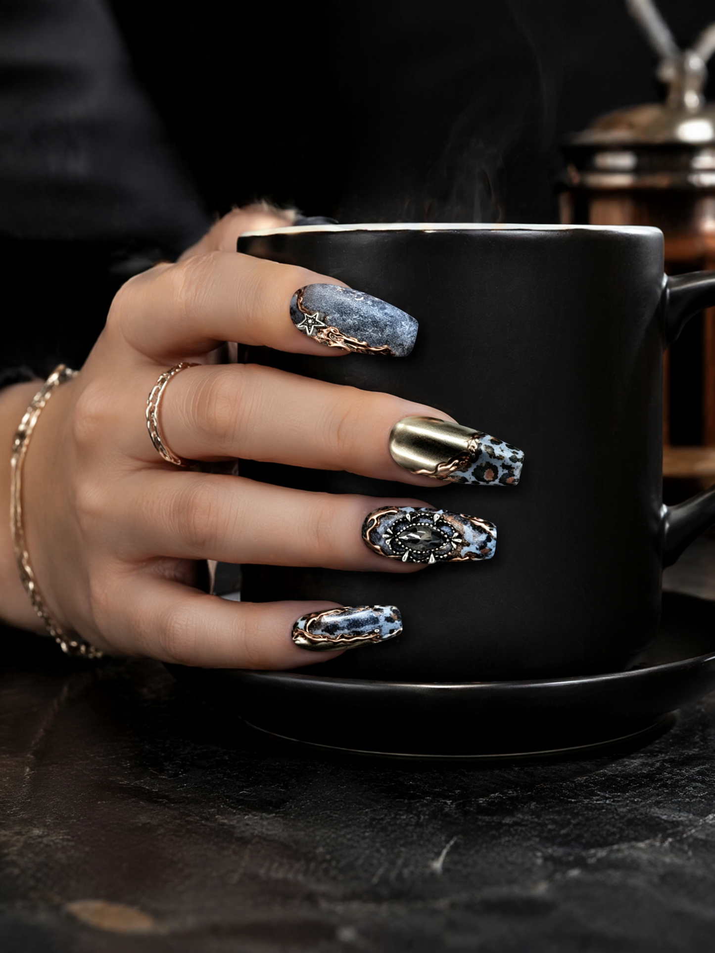 Celestial Noir & Gilded Wild | LUMlix Haute Nail