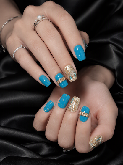 Turquoise Gilded Deco | LUMlix Haute Nail