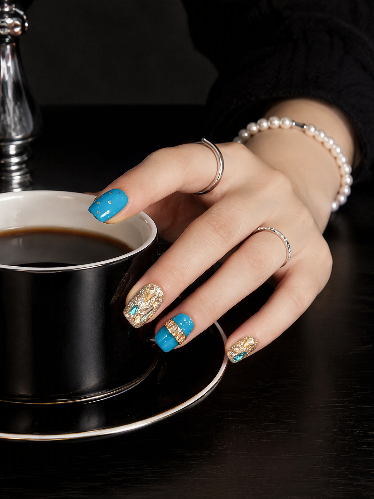 Turquoise Gilded Deco | LUMlix Haute Nail