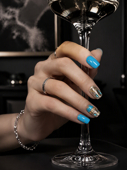 Turquoise Gilded Deco | LUMlix Haute Nail