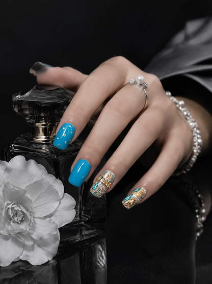 Turquoise Gilded Deco | LUMlix Haute Nail
