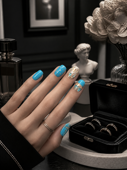 Turquoise Gilded Deco | LUMlix Haute Nail