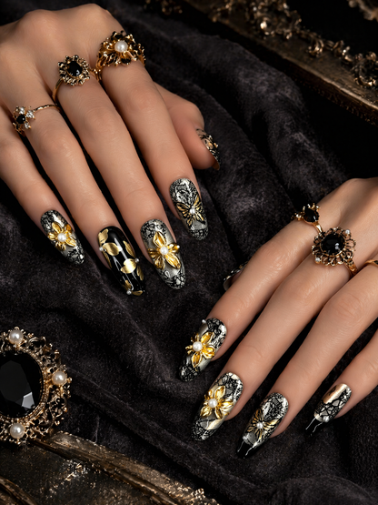 Gilded Lace Nocturne | LUMlix Haute Nail