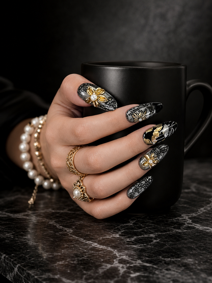Gilded Lace Nocturne | LUMlix Haute Nail