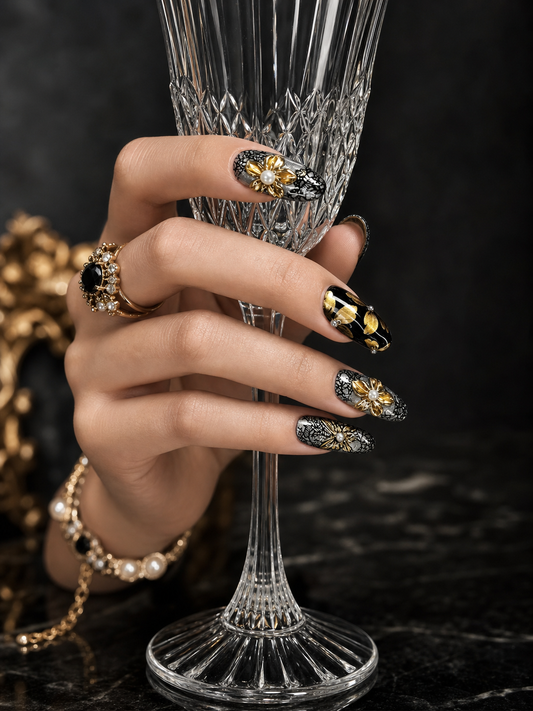Gilded Lace Nocturne | LUMlix Haute Nail