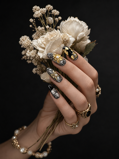 Gilded Lace Nocturne | LUMlix Haute Nail