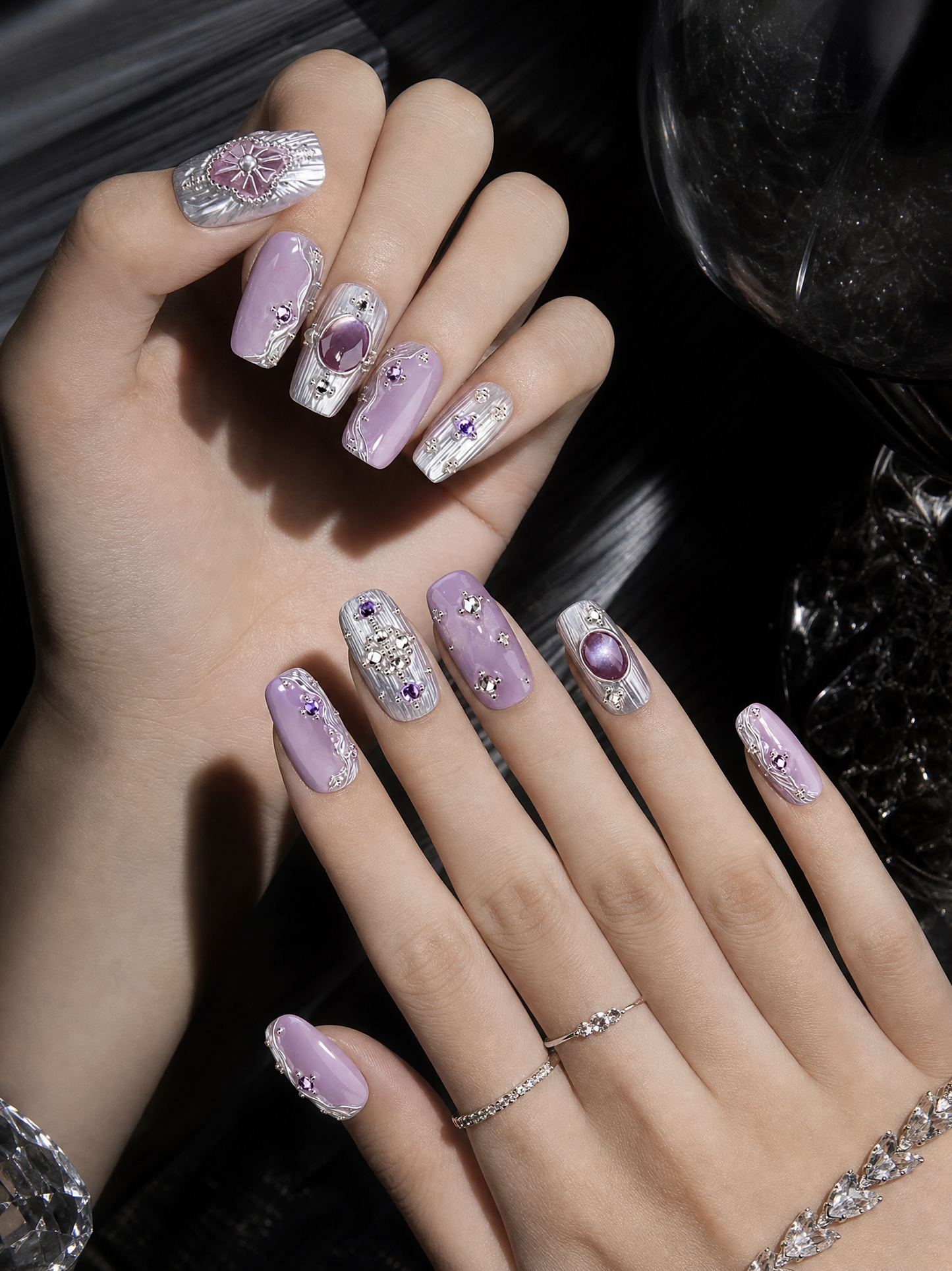 Amethyst’s Silvered Hymn | LUMlix Haute Nail