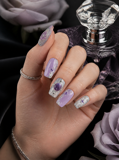Amethyst’s Silvered Hymn | LUMlix Haute Nail